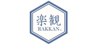 rakkan ramen restaurant logo cocsisting of japanese kanji charactoers with the word rakken underneath